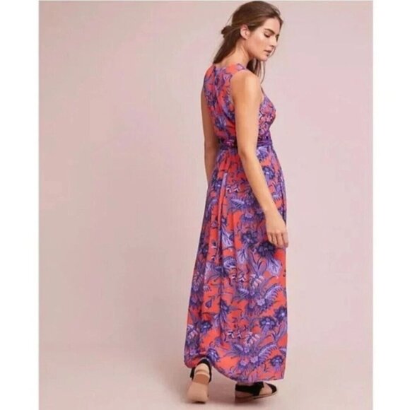 Anthropologie Maeve Macie Maxi Dress, Sleeveless Floral Red Orange Purple, Sz 14 - Picture 2 of 8